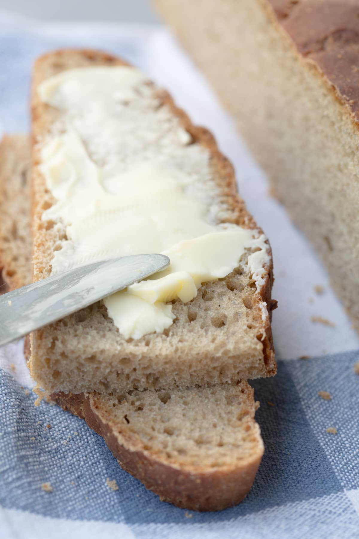 Slices of wholemeal bread with butter