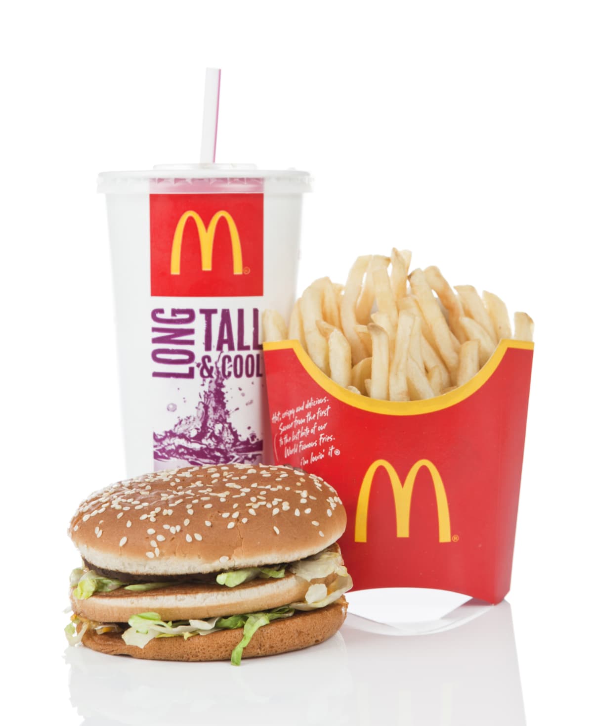 McDonald's meal including fries, burger, and drink