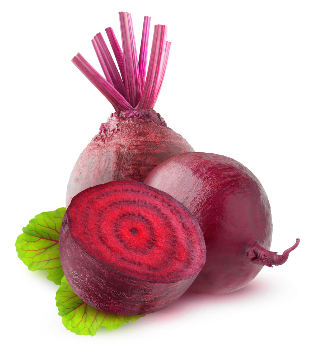 Sliced up beets on a white background