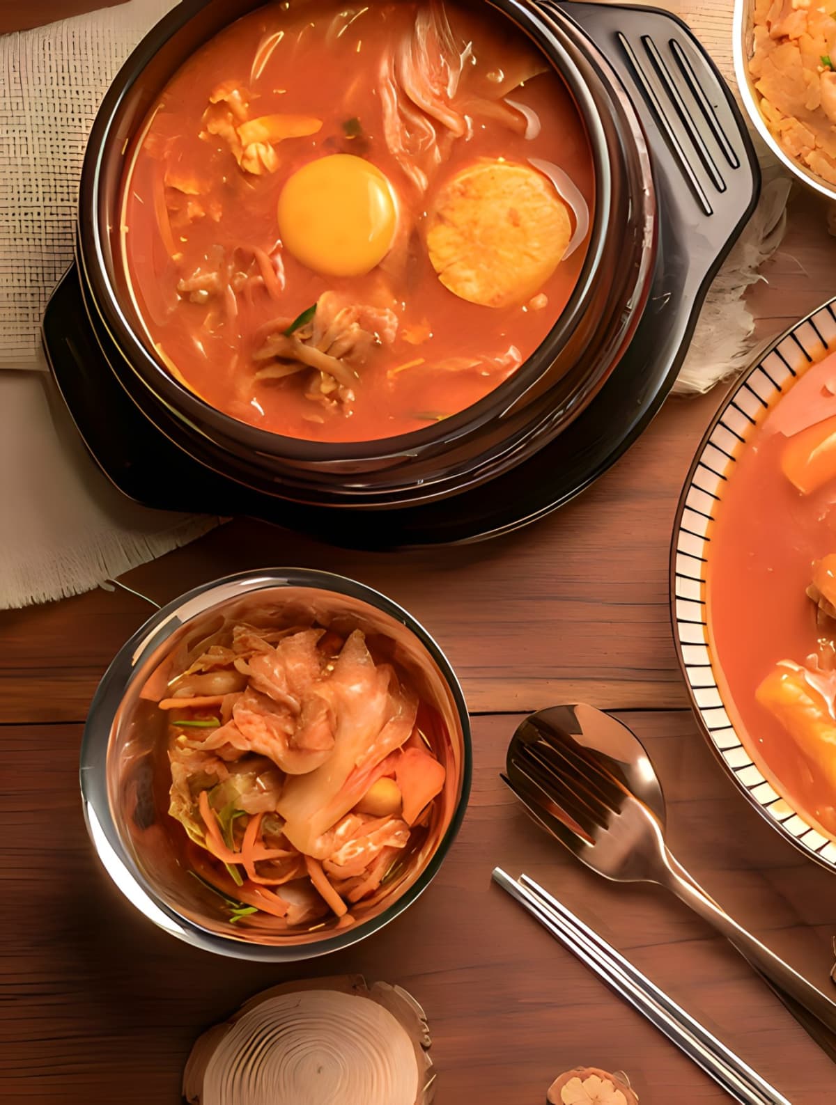 Kimchi stew with side dish on table