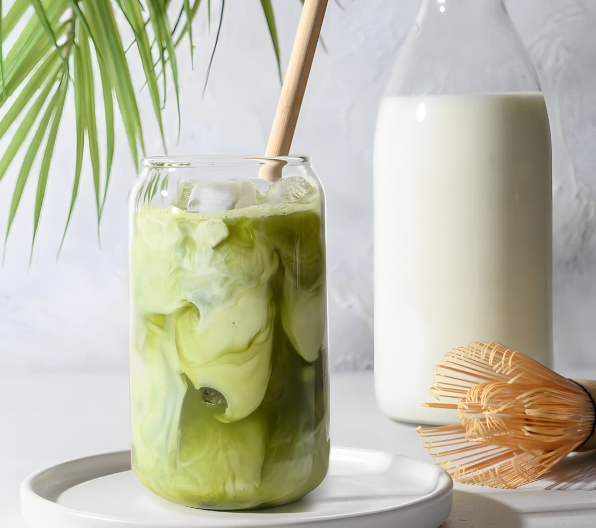 iced matcha latte in glass