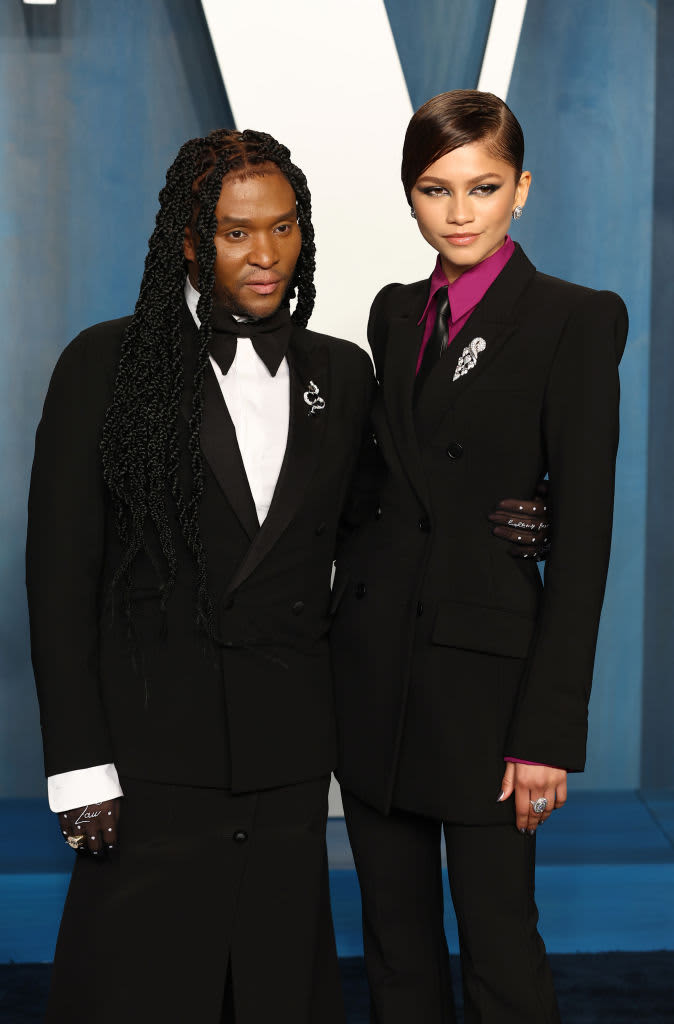 Celebrity stylist Law Roach and Zendaya pose on the red carpet