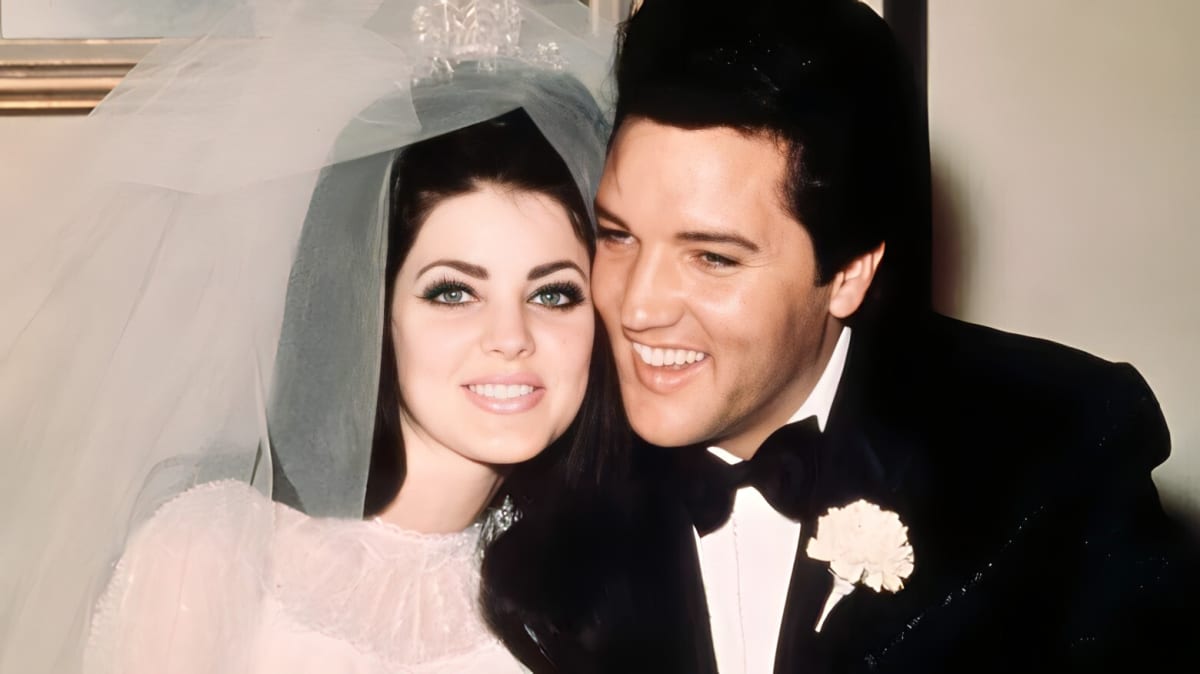 Priscilla Presley and Elvis and their wedding