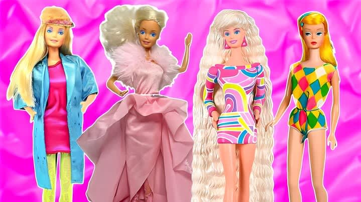 Barbie with a pink gown and blonde hair