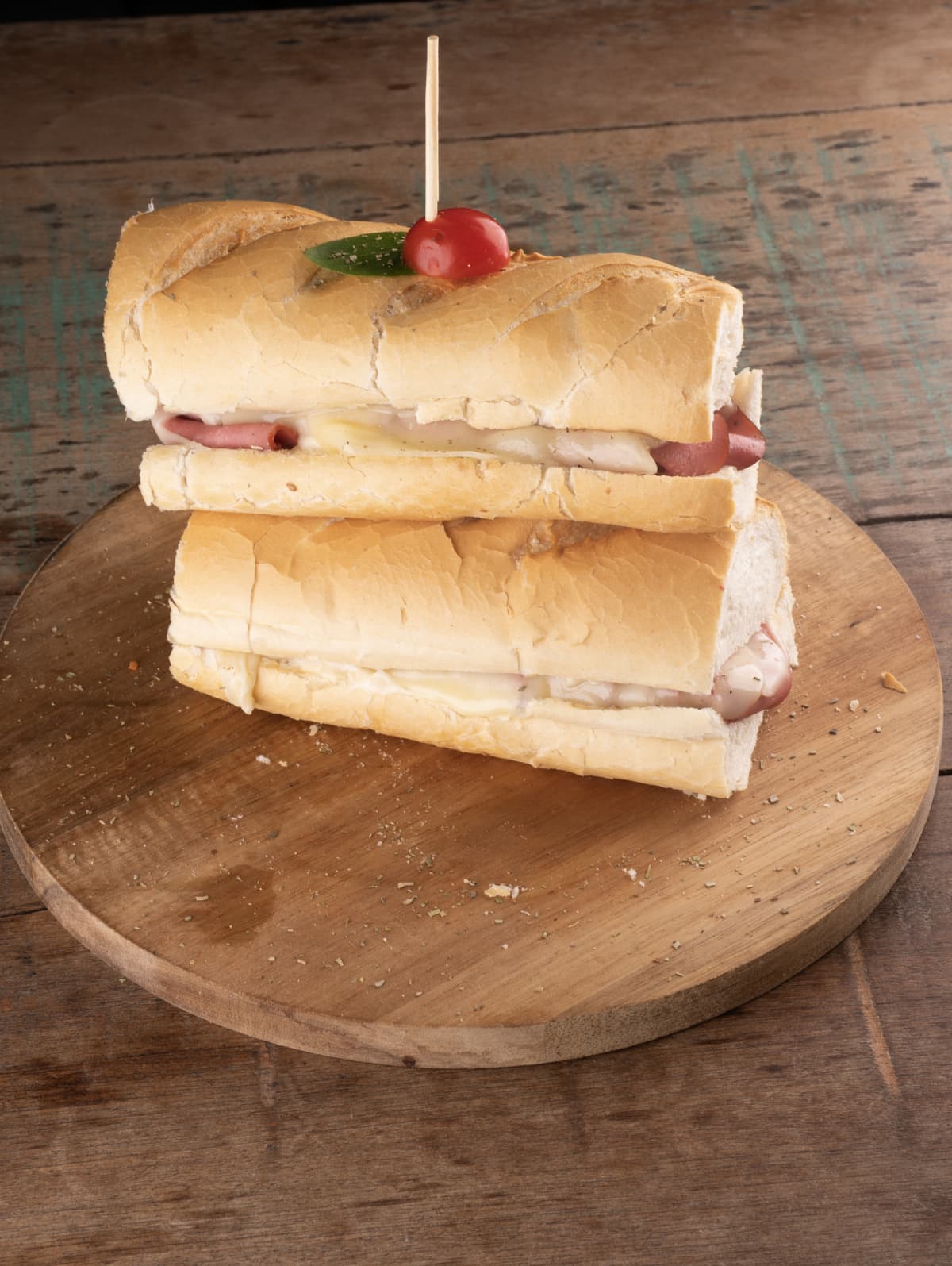 Hero sub sandwich in half 