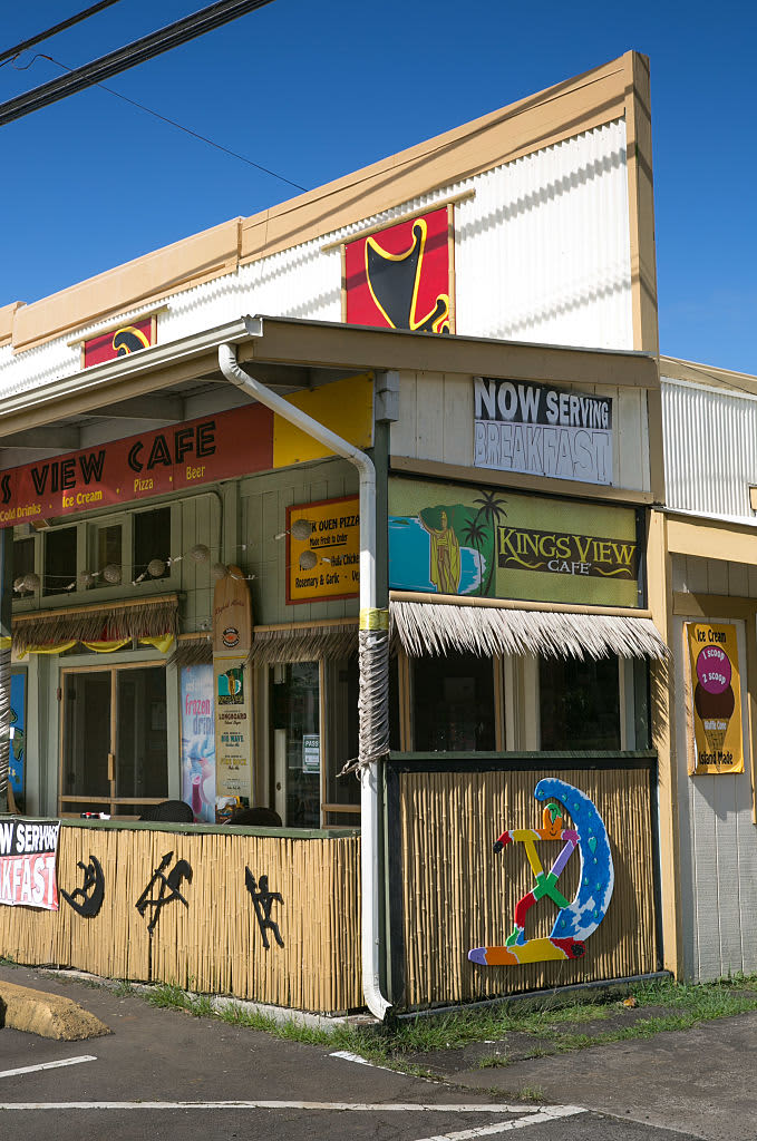 HAWI, HI - DECEMBER 17:  The King's View Cafe is located across the street from Hawaii's King Kamehameha birthplace as viewed on December 17, 2016, in Kapaau on the Kohala Coast, Hawaii. Hawaii, the largest of all the Hawaiian Islands at 4,000 square miles and growing, features active volcanoes, large cattle ranches, unusual flora and fauna, waterfalls, rainforests, and occasionally, snowcapped mountains. (Photo by George Rose/Getty Images)