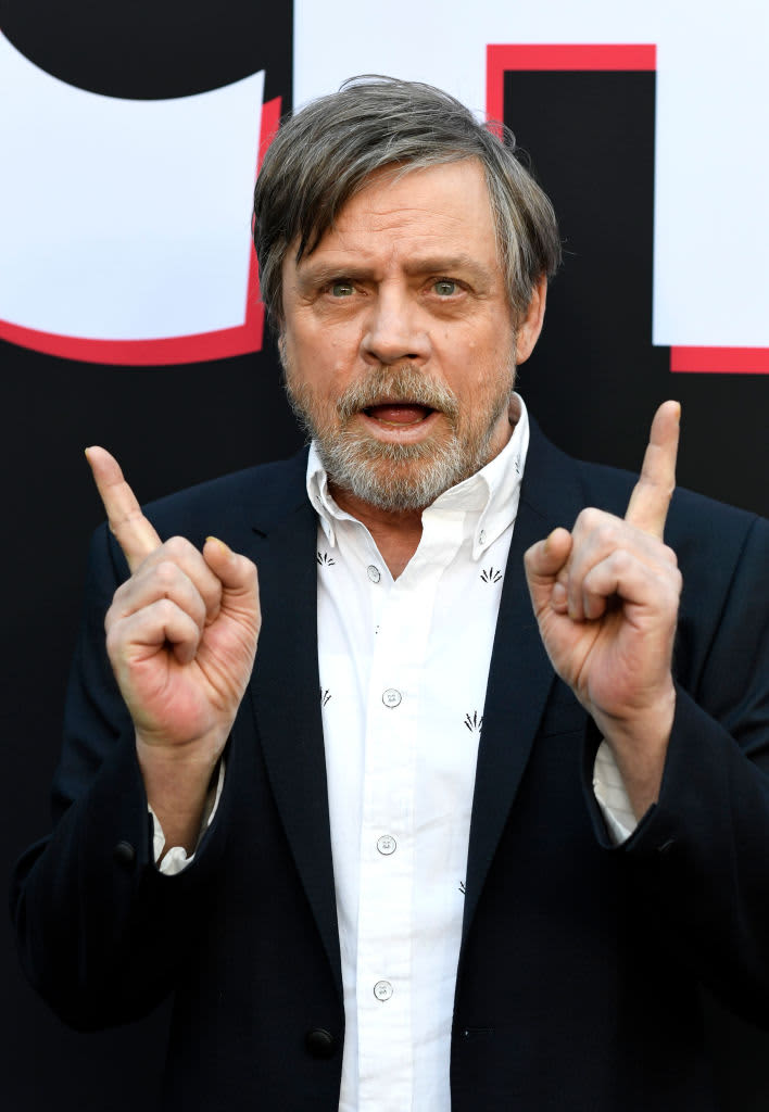 HOLLYWOOD, CALIFORNIA - DECEMBER 16: (EDITORS NOTE: Image has been converted to black and white.) Mark Hamill attends the Premiere of Disney's "Star Wars: The Rise Of Skywalker" on December 16, 2019  in Hollywood, California. (Photo by Rich Fury/Getty Images)