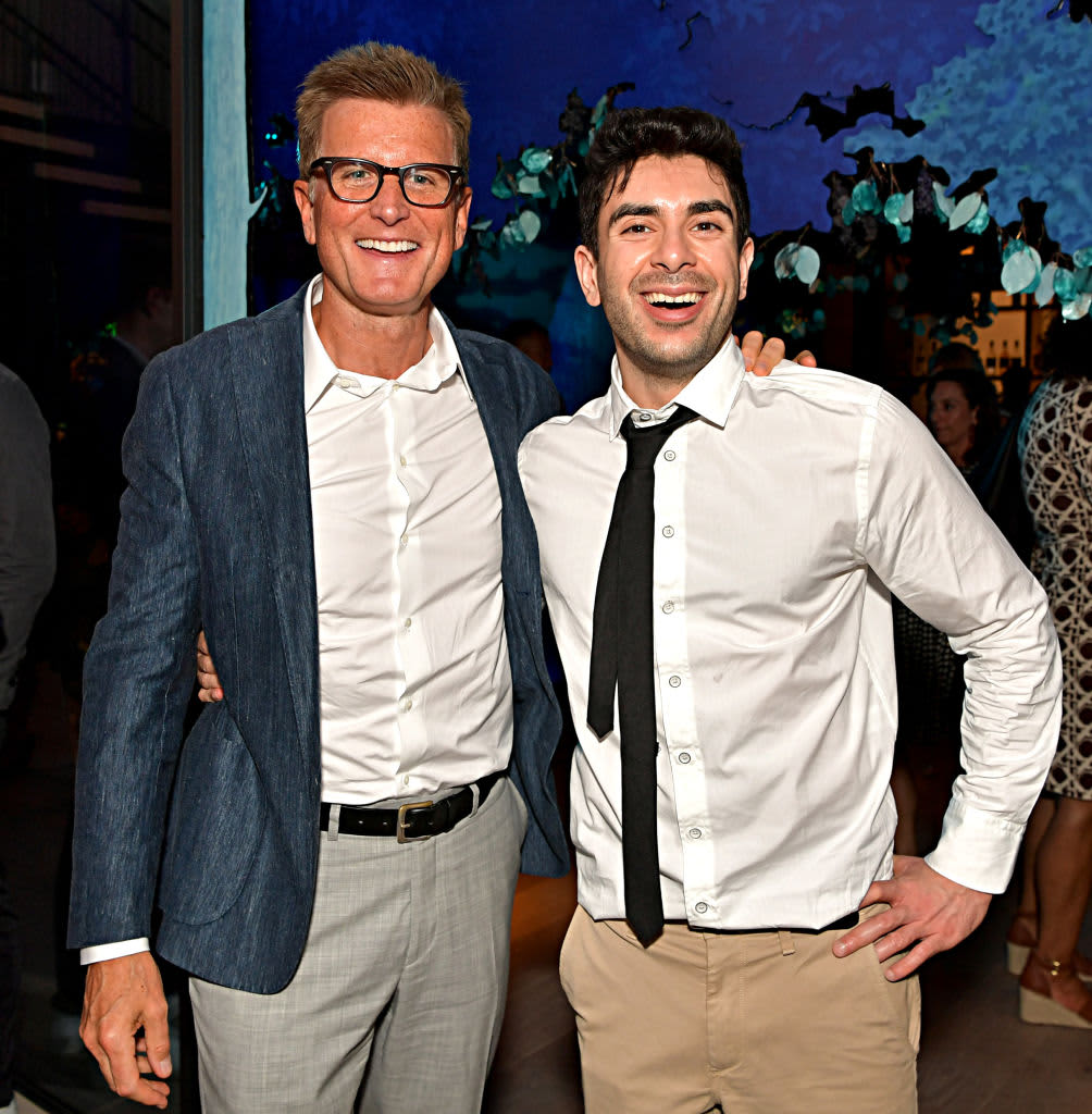 BEVERLY HILLS, CALIFORNIA - JULY 24: President of TBS, TNT and truTV, CCO of Turner Entertainment and Chief Content Officer, WarnerMedia Direct-to-Consumer Kevin Reilly and Tony Khan attend WarnerMedia's A Midsummer Daydream TCA afterparty at Spring Place on July 24, 2019 in Beverly Hills, California. 596650.  (Photo by Emma McIntyre/Getty Images for WarnerMedia)