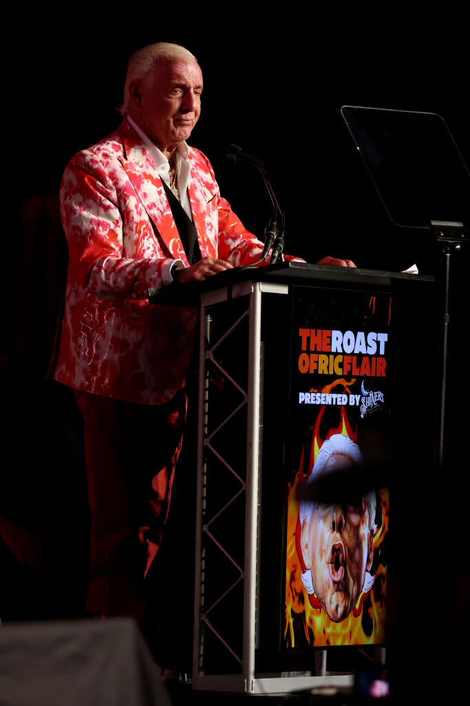 NASHVILLE, TENNESSEE - JULY 29: Ric Flair speaks onstage at The Roast of Ric Flair at Nashville Fairgrounds on July 29, 2022 in Nashville, Tennessee. (Photo by Jason Kempin/Getty Images)