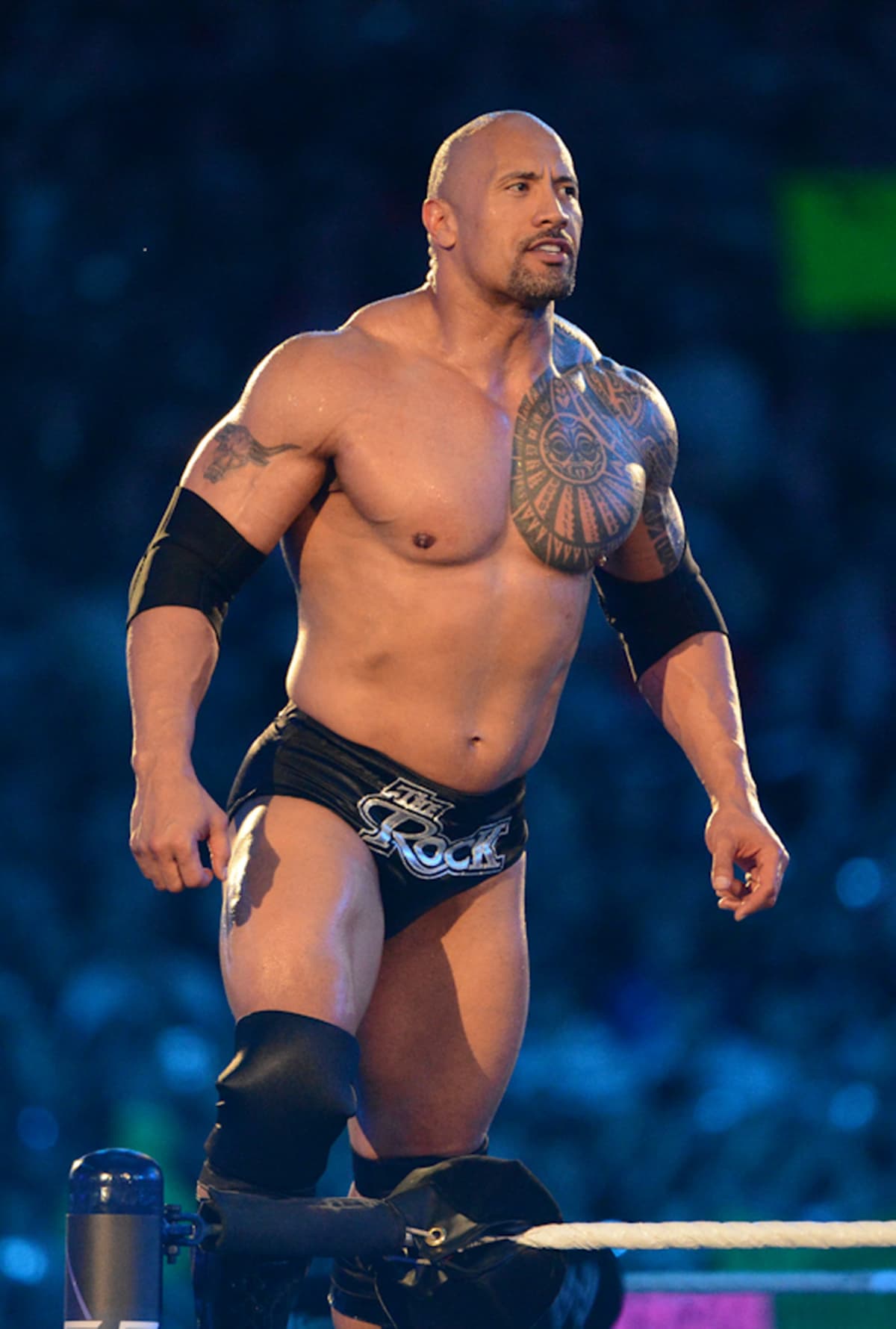 MIAMI GARDENS, FL - APRIL 1: Dwayne ''The Rock'' Johnson looks on during his match against John Cena during WrestleMania XXVIII at Sun Life Stadium on April 1, 2012 in Miami Gardens, Florida. (Photo by Ron Elkman/Sports Imagery/Getty Images)