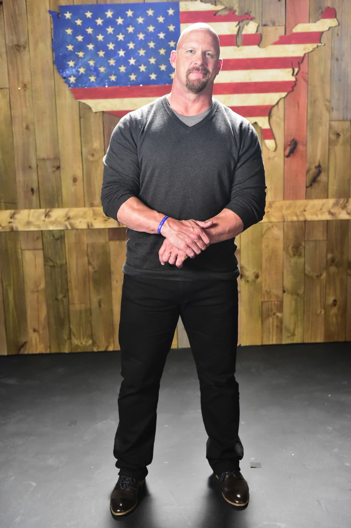 ATLANTA, GA - SEPTEMBER 18:  Former WWE Wrestler Stone Cold Steve Austin shooting a Wndy's Commerical at PC&E Studio  on September 18, 2014 in Atlanta, Georgia.  (Photo by Moses Robinson/Getty Images for Wendy's)