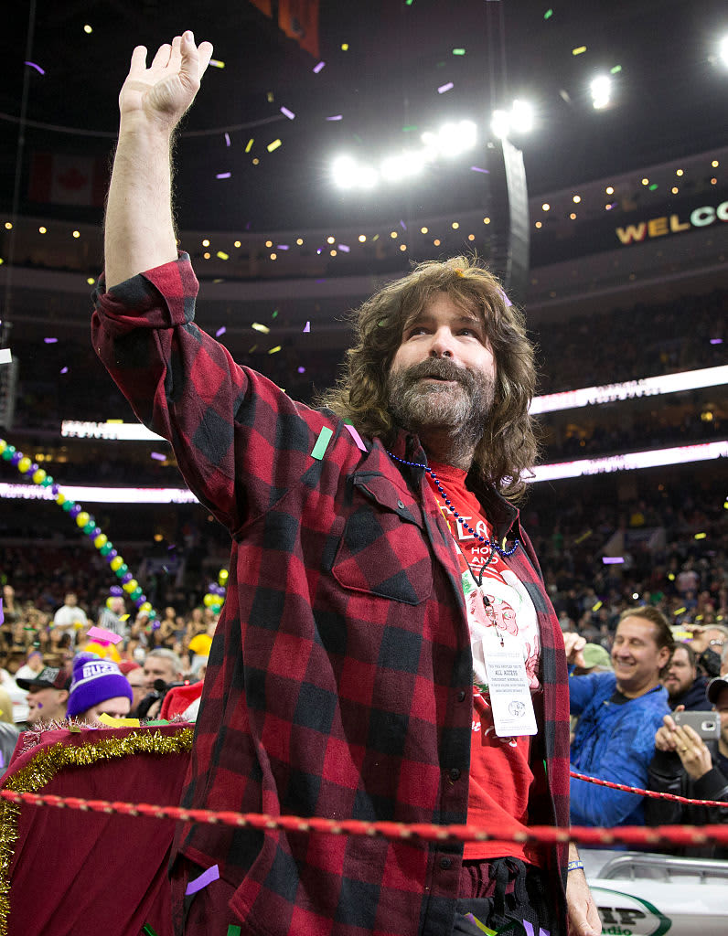 PHILADELPHIA, PA - JANUARY 30: Professional wrestler Mick Foley participates in Wing Bowl 23 on January 30, 2015 at the Wells Fargo Center in Philadelphia, Pennsylvania. (Photo by Mitchell Leff/Getty Images)