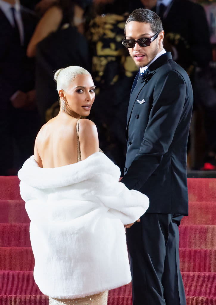 Kim Kardashian and Pete Davidson on the red carpet at the 2022 Met Gala in New York CIty