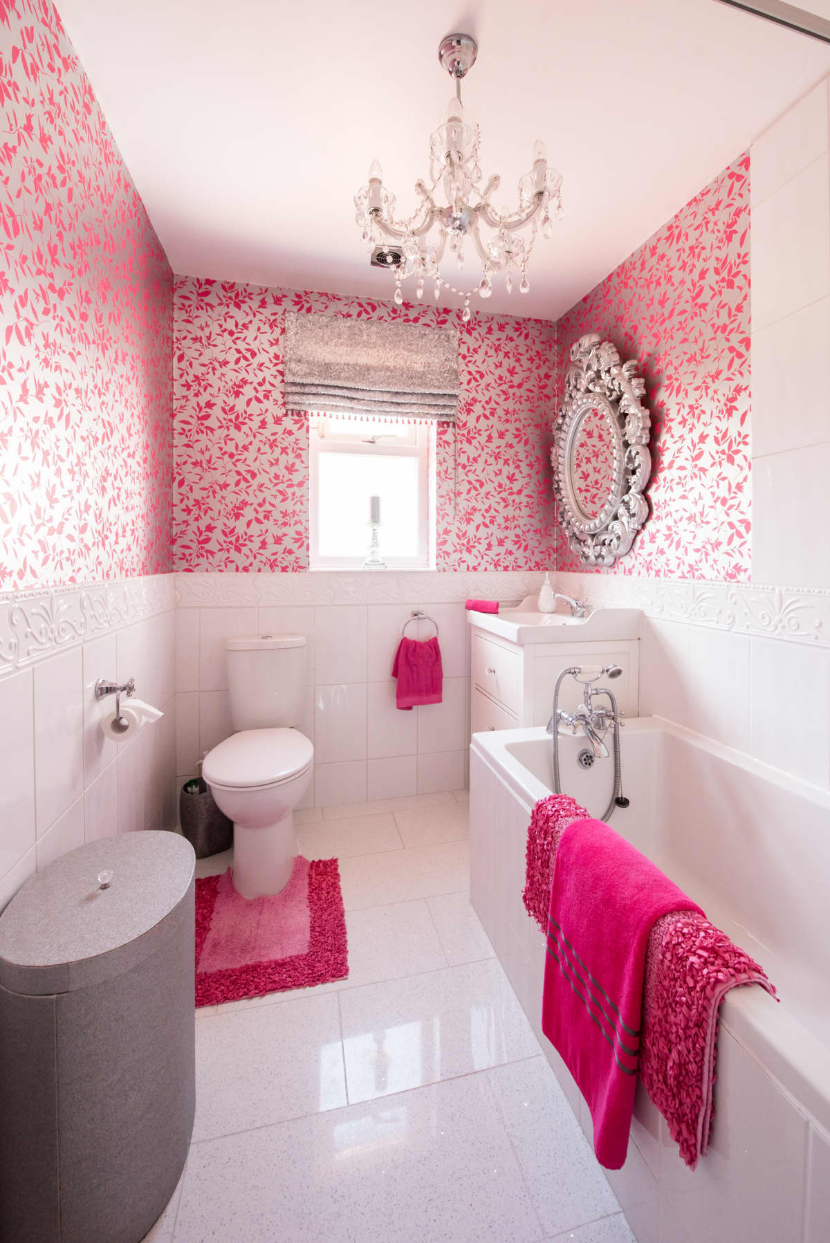A pink decorative bathroom