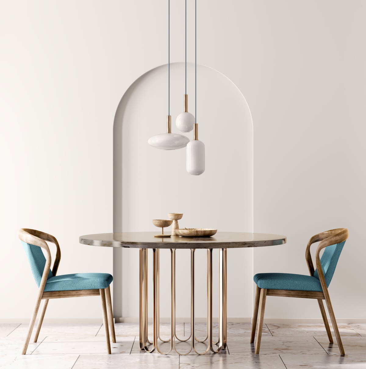 Round dining table and chairs
