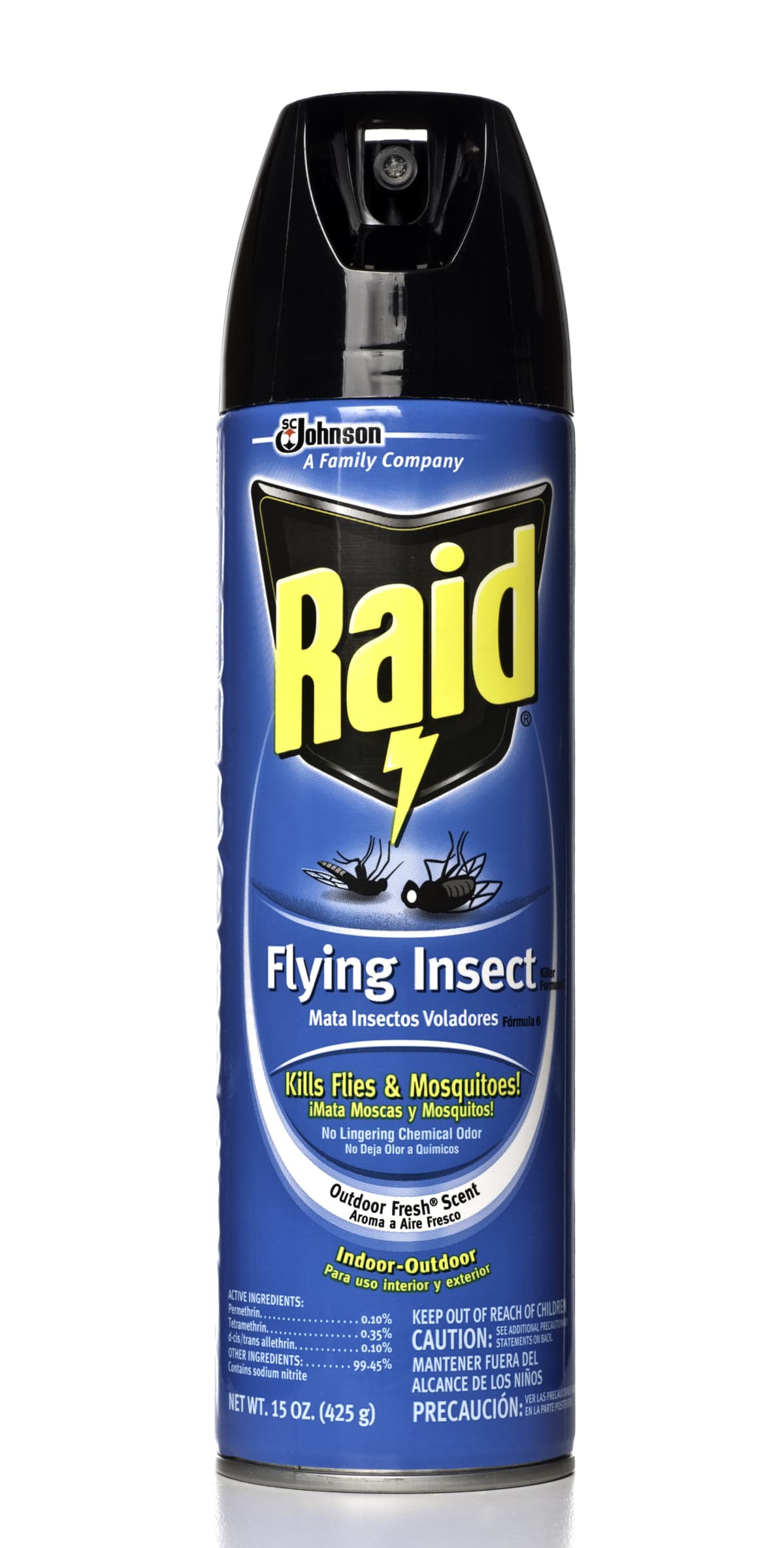 West Palm Beach, USA - August 27, 2011: This is a closeup view of a can of Raid Wasp and Hornet spray insecticide. Raid is manufactured by SC Johnson.