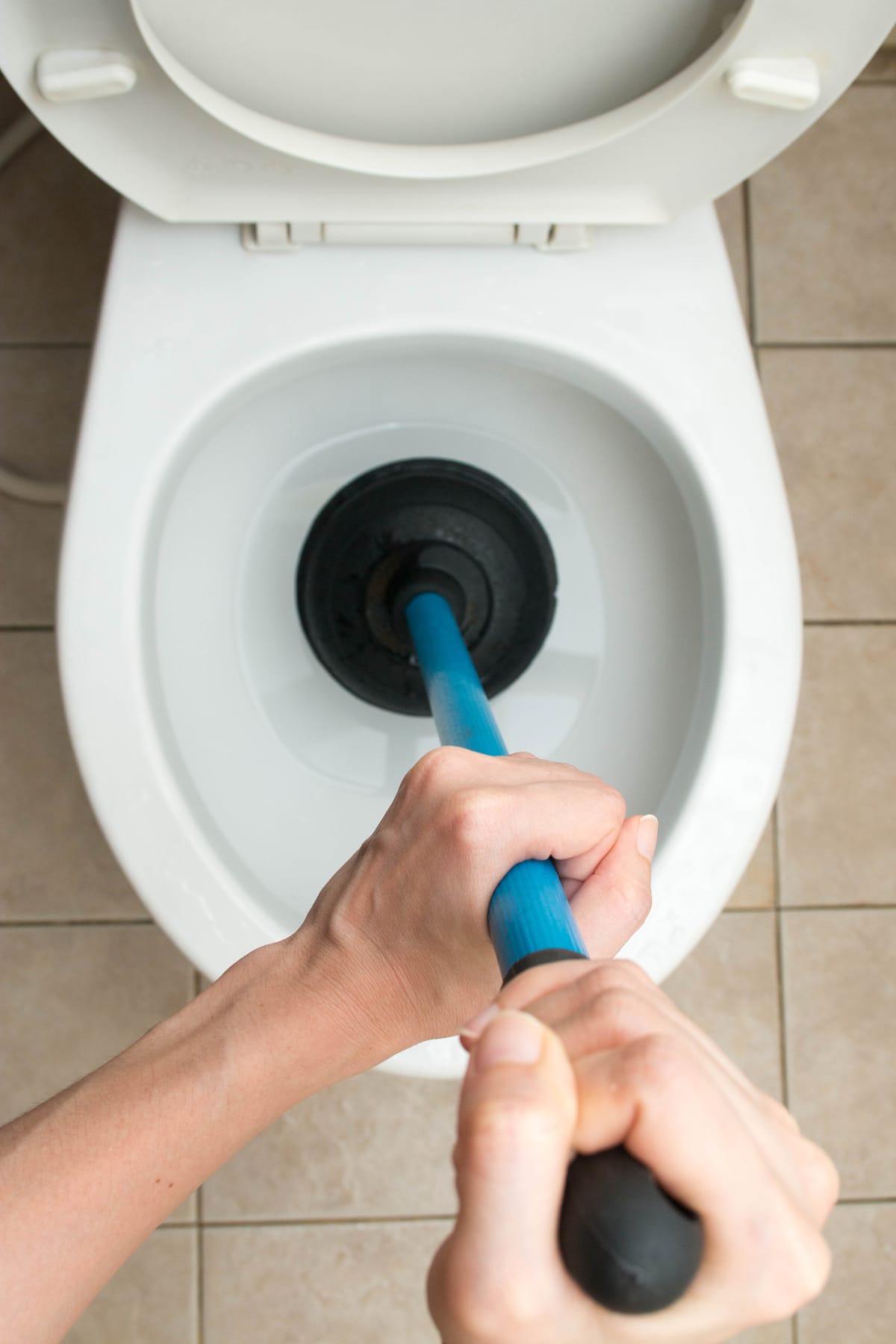 Person plunging a toilet