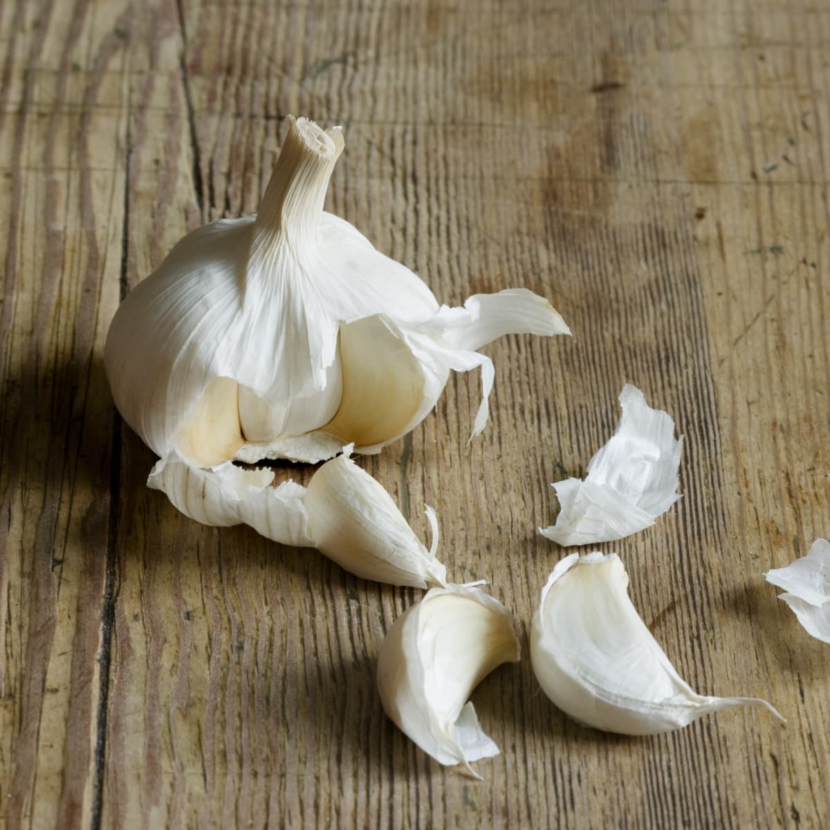 A bulb of garlic broken up