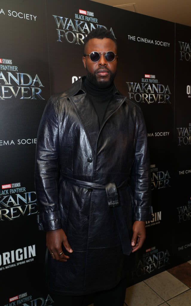 LAGOS, NIGERIA - NOVEMBER 06: Winston Duke poses on arrival for "Black Panther: Wakanda Forever" African Premiere, at Filmhouse Cinemas IMAX Lekki on November 06, 2022 in Lagos, Nigeria. (Photo by Emmanuel Obianke/Getty Images)