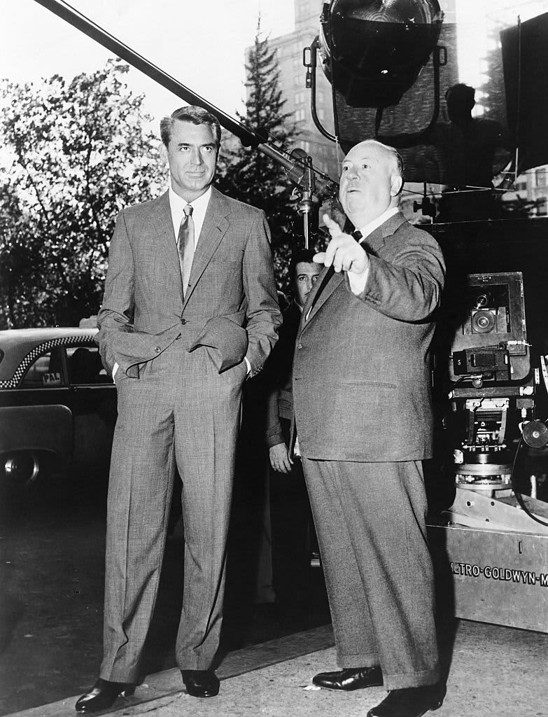 Actor Cary Grant and director Alfred Hitchcock on the set of the 1959 thriller North by Northwest. (Photo by �� John Springer Collection/CORBIS/Corbis via Getty Images)