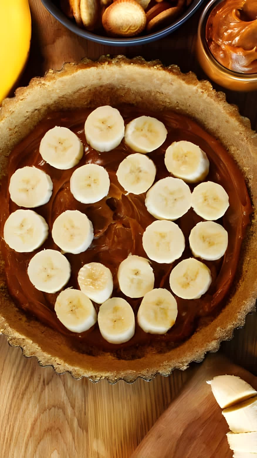 A closeup of a Banoffee pie. 