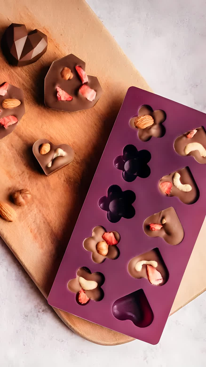 chocolate candies in a silicone mold