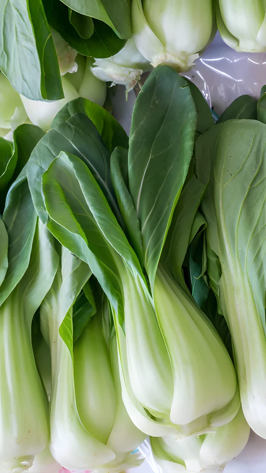 close up of bok choy in a wicker bowl