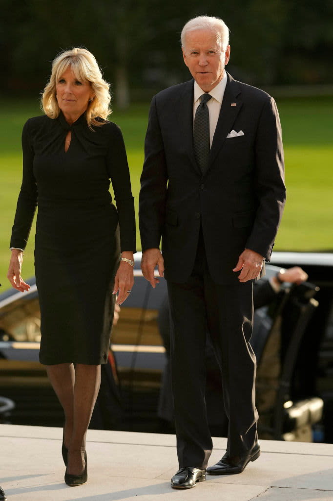 LONDON, ENGLAND - SEPTEMBER 19: US President Joe Biden arrives for the State Funeral of Queen Elizabeth II at Westminster Abbey on September 19, 2022 in London, England. Elizabeth Alexandra Mary Windsor was born in Bruton Street, Mayfair, London on 21 April 1926. She married Prince Philip in 1947 and ascended the throne of the United Kingdom and Commonwealth on 6 February 1952 after the death of her Father, King George VI. Queen Elizabeth II died at Balmoral Castle in Scotland on September 8, 2022, and is succeeded by her eldest son, King Charles III. (Photo by Karwai Tang/WireImage)