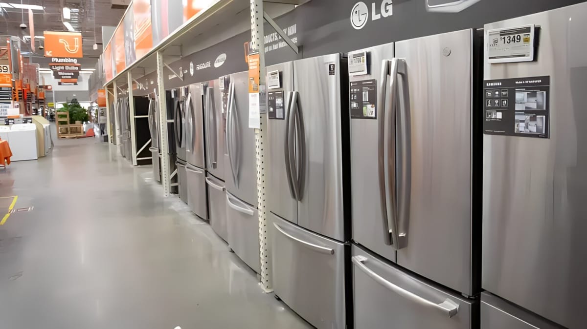 Rows of refrigerators on display
