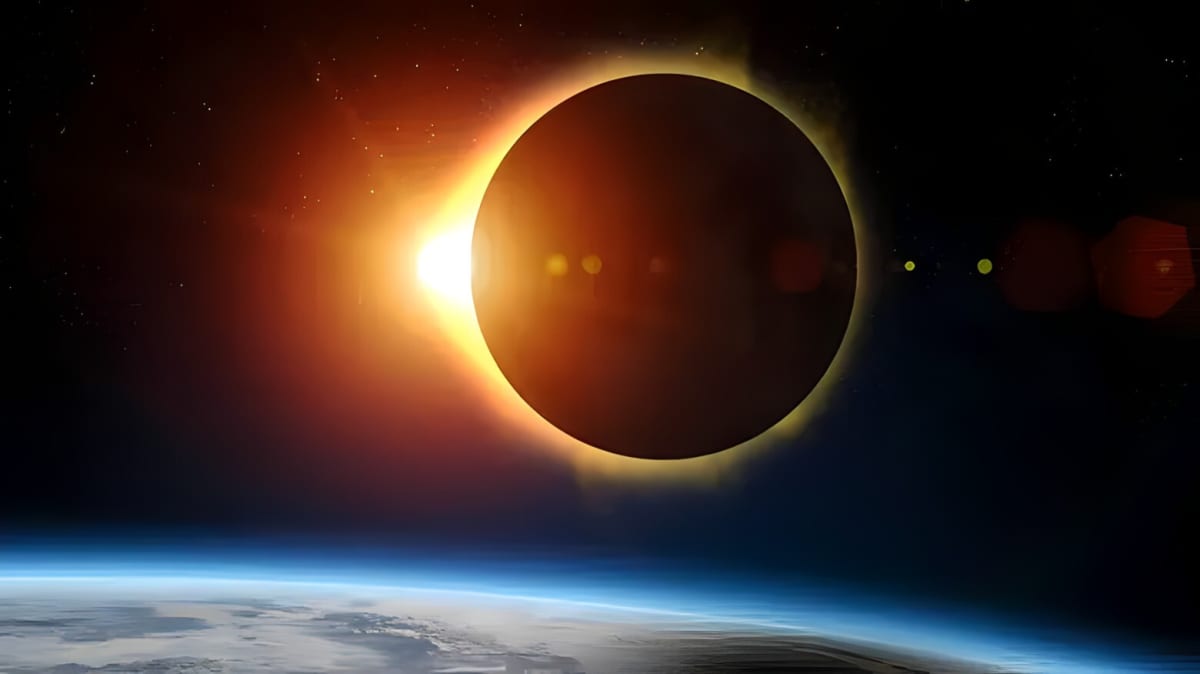 A total solar eclipse over Earth