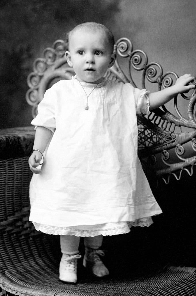 NANTICOKE, PA - CIRCA 1890'S:  A Victorian period studio portrait featuring a baby wearing her Sunday best clothes circa 1890 in Nanticoke, Pennsylvania.  (Photo by Edie Adams and Ernie Kovacs Estate/Getty Images)