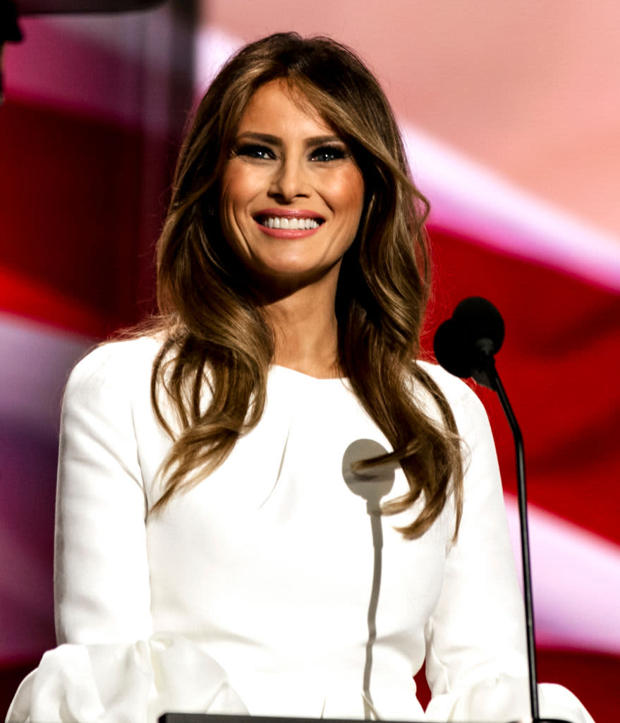 Former model Melania Trump speaks from the podium on first night of Republican National Convention at Quicken Loans Arena, Cleveland, Ohio, July 18, 2016. (Photo by Mark Reinstein/Corbis via Getty Images)
