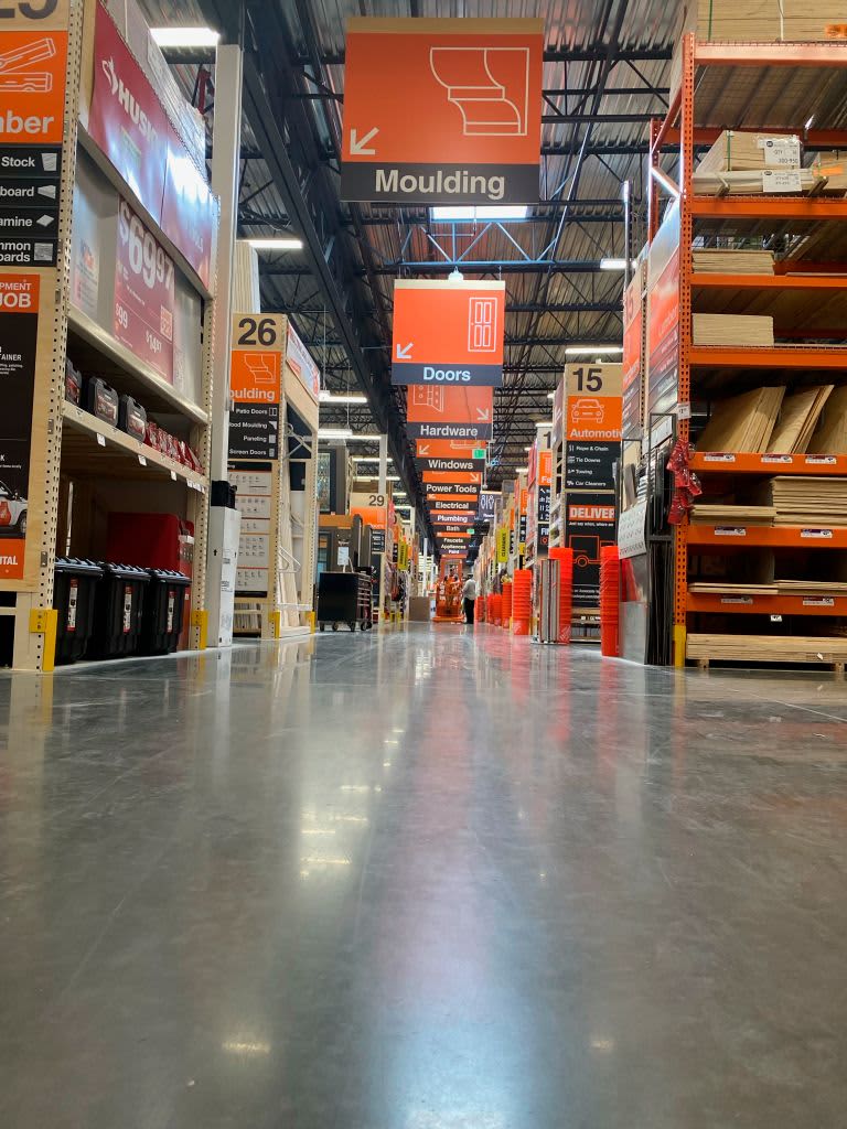 Low angle view of various aisles at Home Depot, Florida. (Photo by: Lindsey Nicholson/UCG/Universal Images Group via Getty Images)