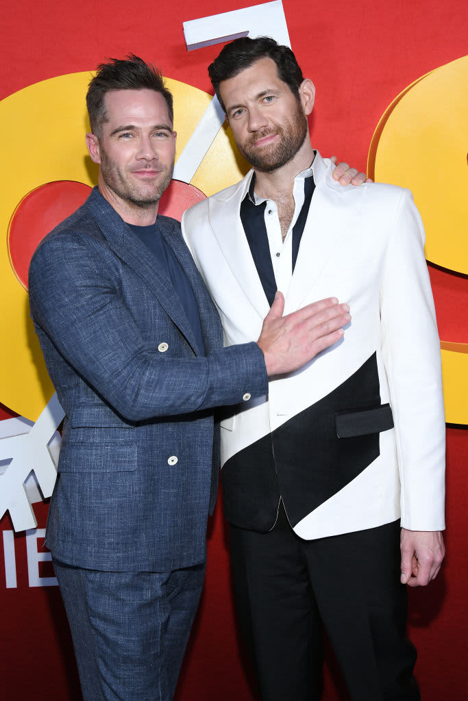 Luke Macfarlane and Billy Eichner at the New York premiere of "Bros"  held at AMC Lincoln Square on September 20, 2022 in New York City. (Photo by Kristina Bumphrey/Variety via Getty Images)