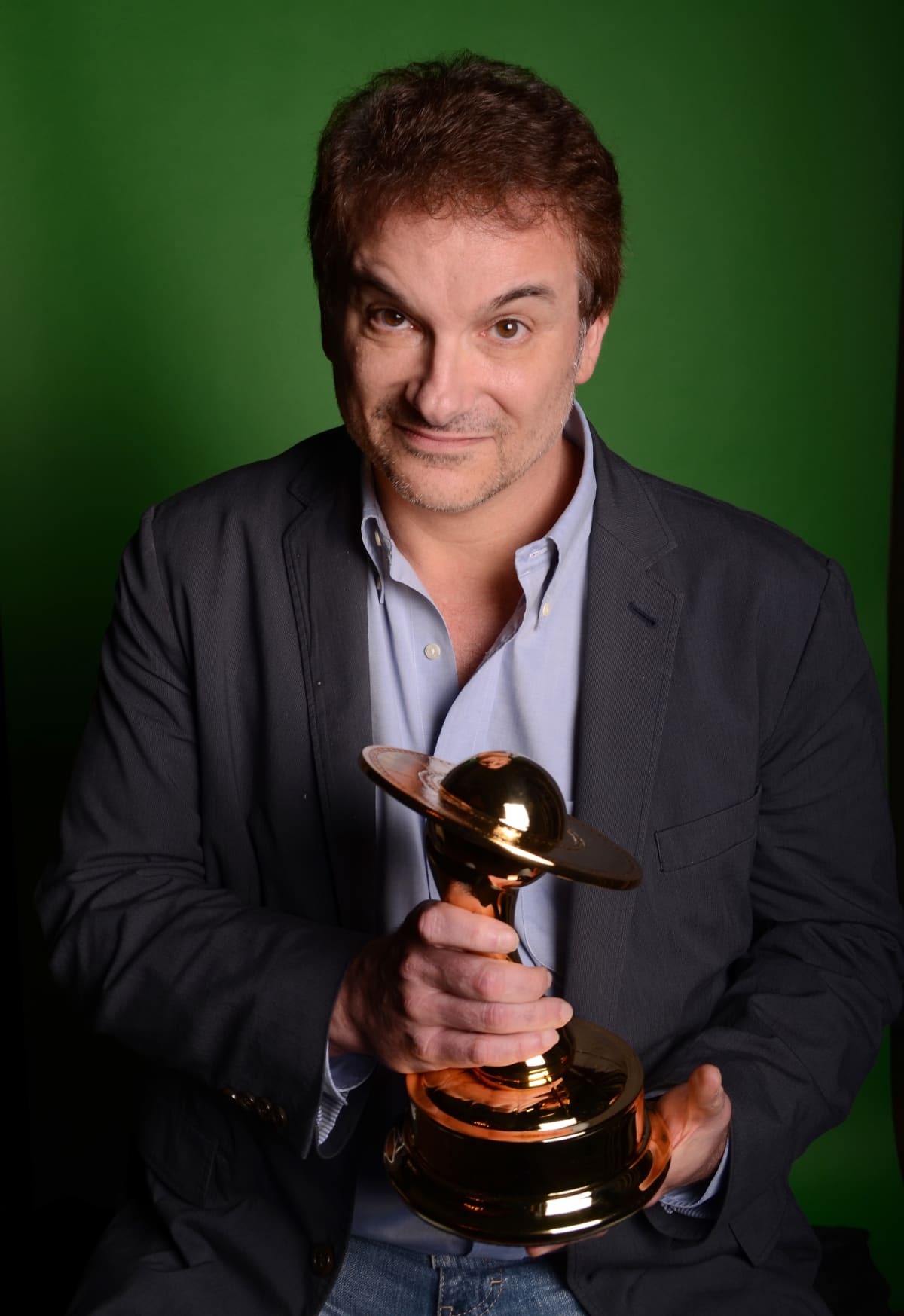 BURBANK, CA - JUNE 26:  Director Shane Black poses with the award for Best Actor in a Film for Robert Downey Jr. in 'Iron Man 3' at the 40th Annual Saturn Awards held at The Castaway on June 26, 2014 in Burbank, California.  (Photo by Jody Cortes/Getty Images)