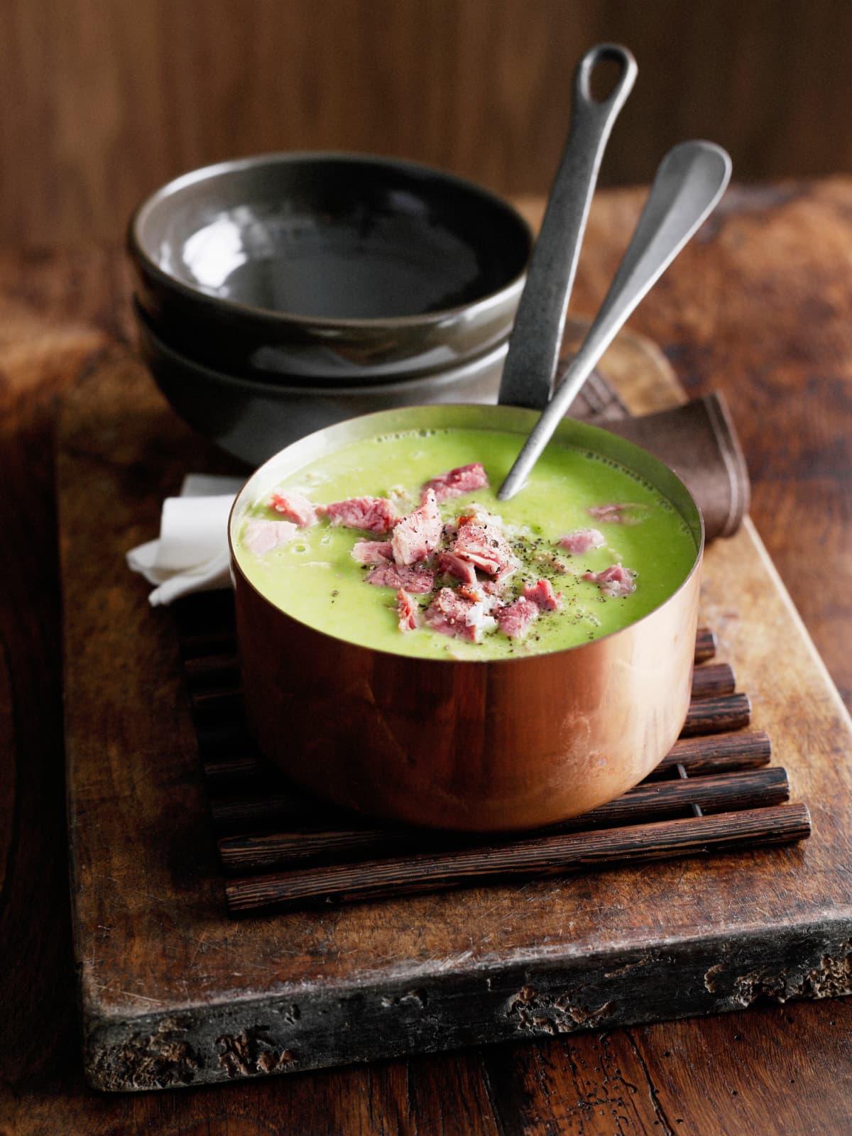 A pot of pea and ham soup
