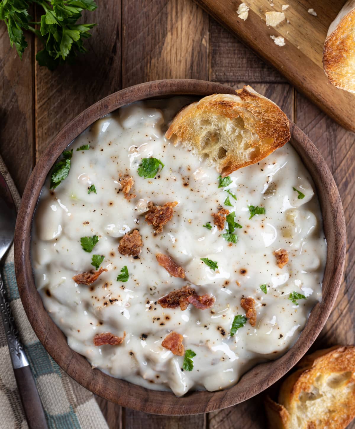 New England Style Clam Chowder with Toasted Bread- Photographed on Hasselblad H3D2-39mb Camera
