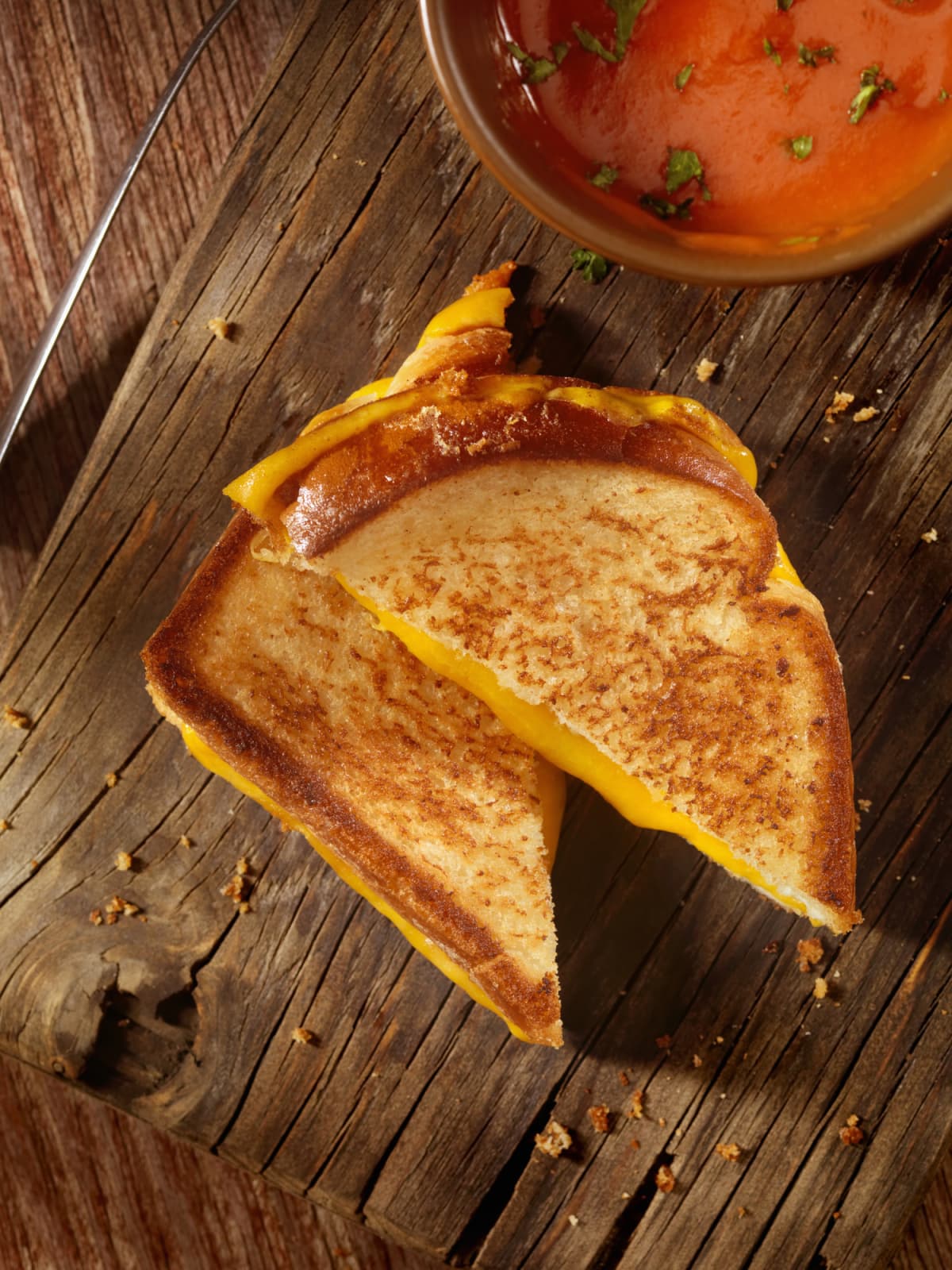 Grilled Cheddar Cheese Sandwich with Tomato Soup -Photographed on Hasselblad H3D2-39mb Camera