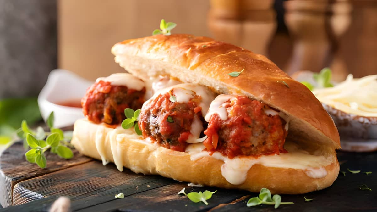 Meatball sub with toasted bread