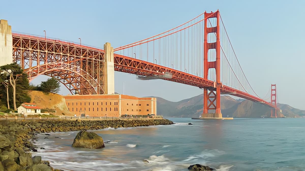 Closeup of The Golden Gate Bridge. 