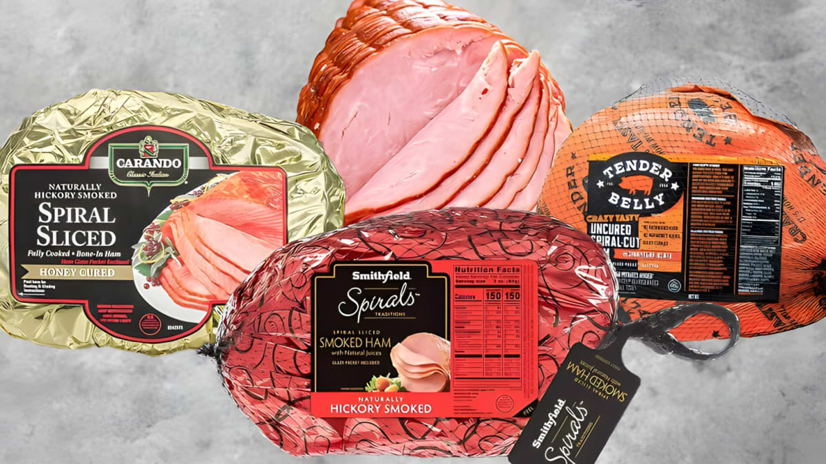Collage of packaged spiral hams