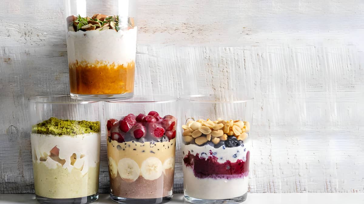 Stacked jars of overnight oats