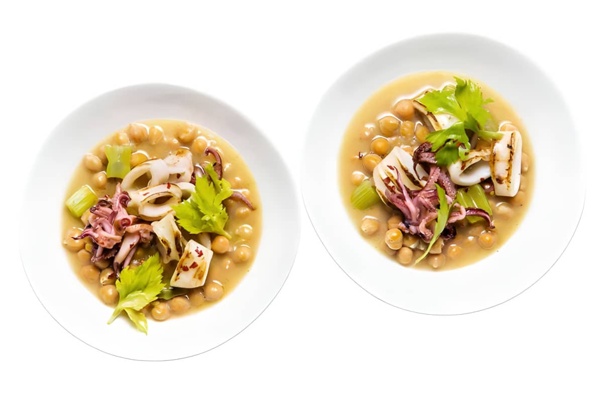 Bowl of squid with chickpeas and celery