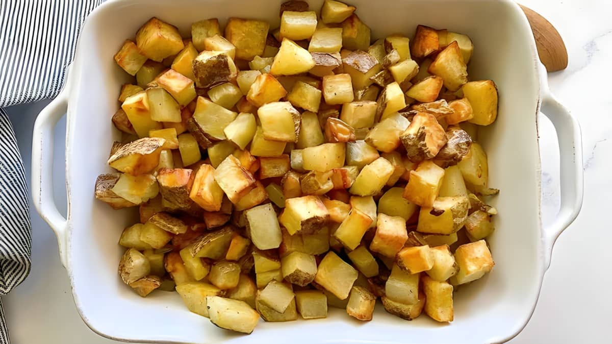 Baking dish of home fries