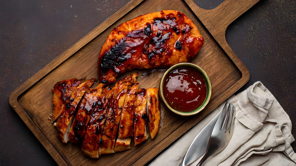 BBQ chicken on a cutting board