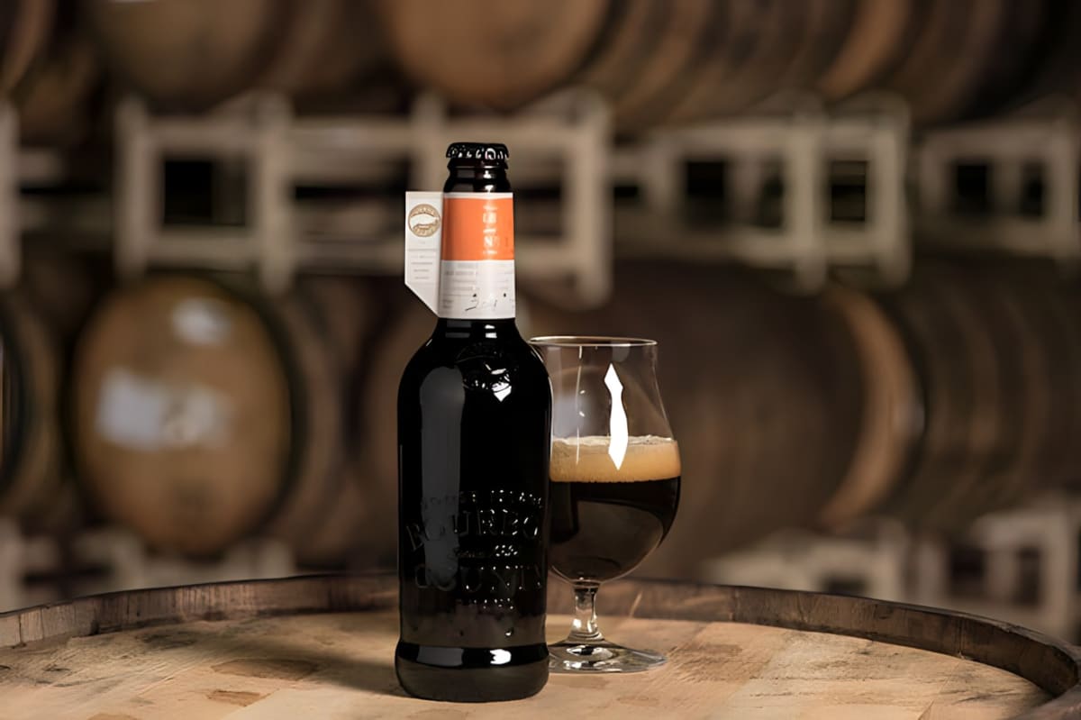 A bottle of Goose Island stout