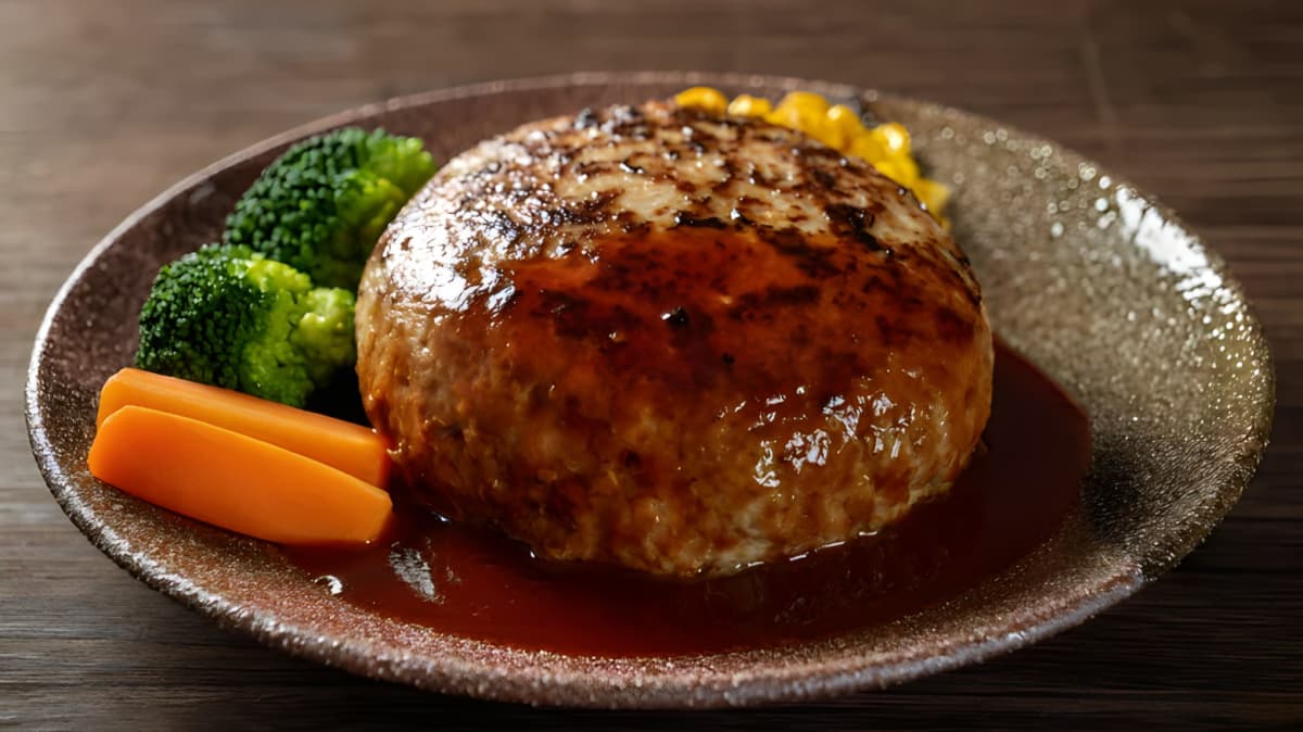 salisbury steak with carrots, broccoli, and gravy on a plate