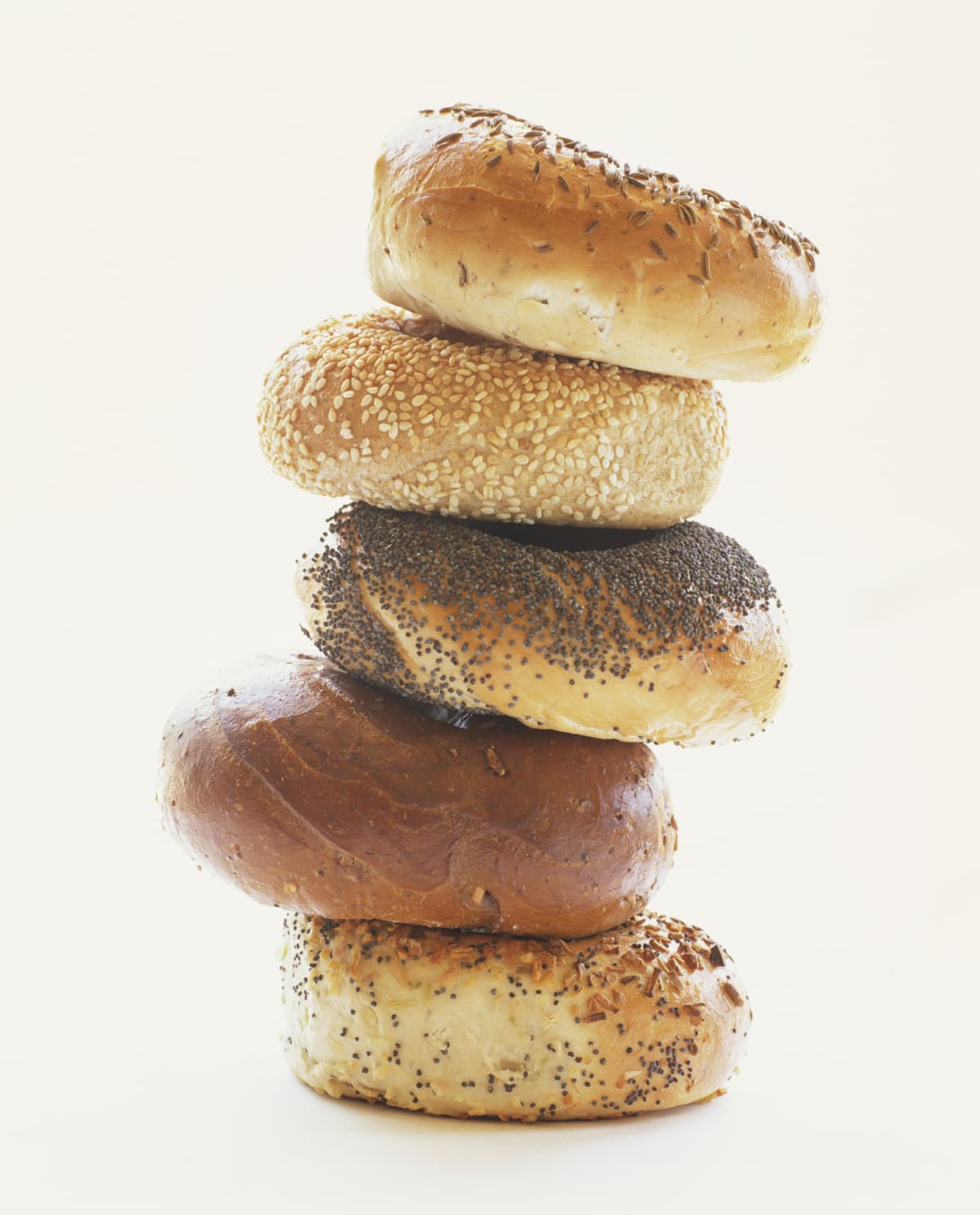 Stack of assorted bagels