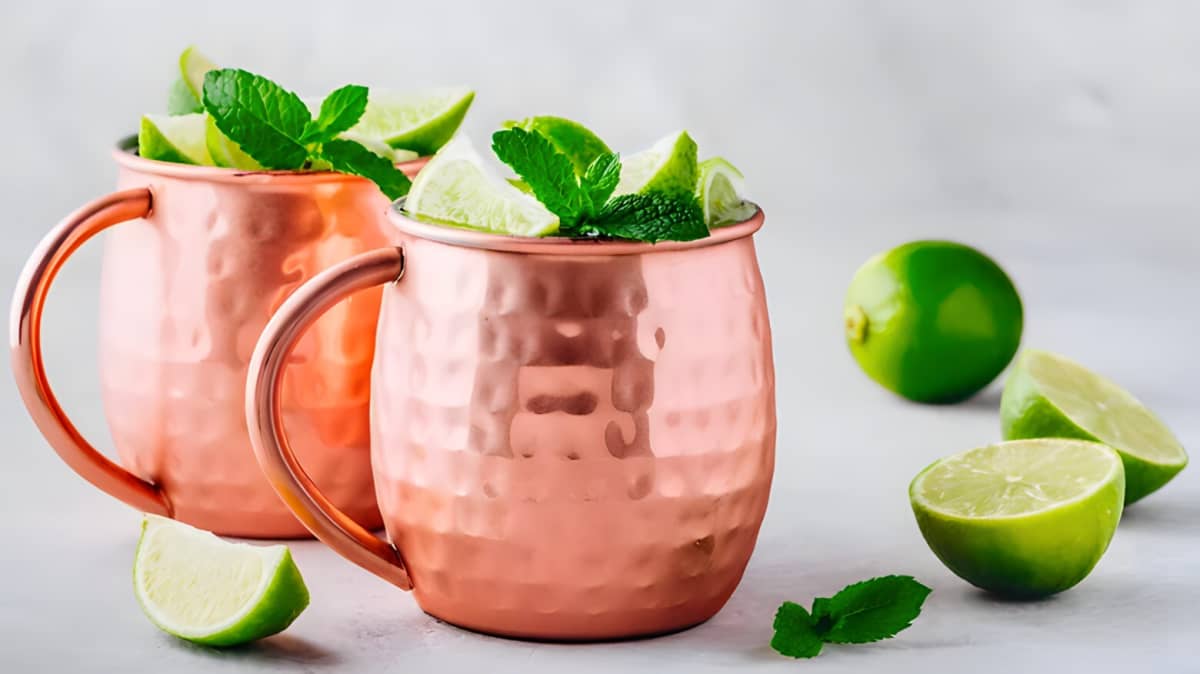A Moscow mule garnished with mint and lime