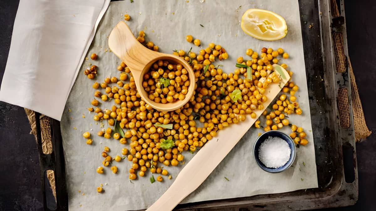 Roasted chickpea on a baking sheet